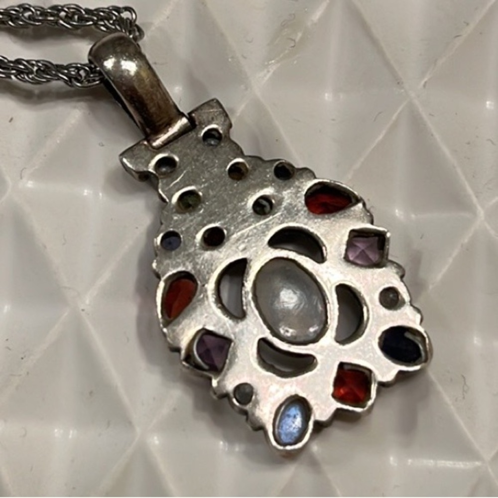 Sterling Silver Multi-Gemstone Pendant Moonstone Amethyst Garnet Peridot Boho - Picture 2 of 2